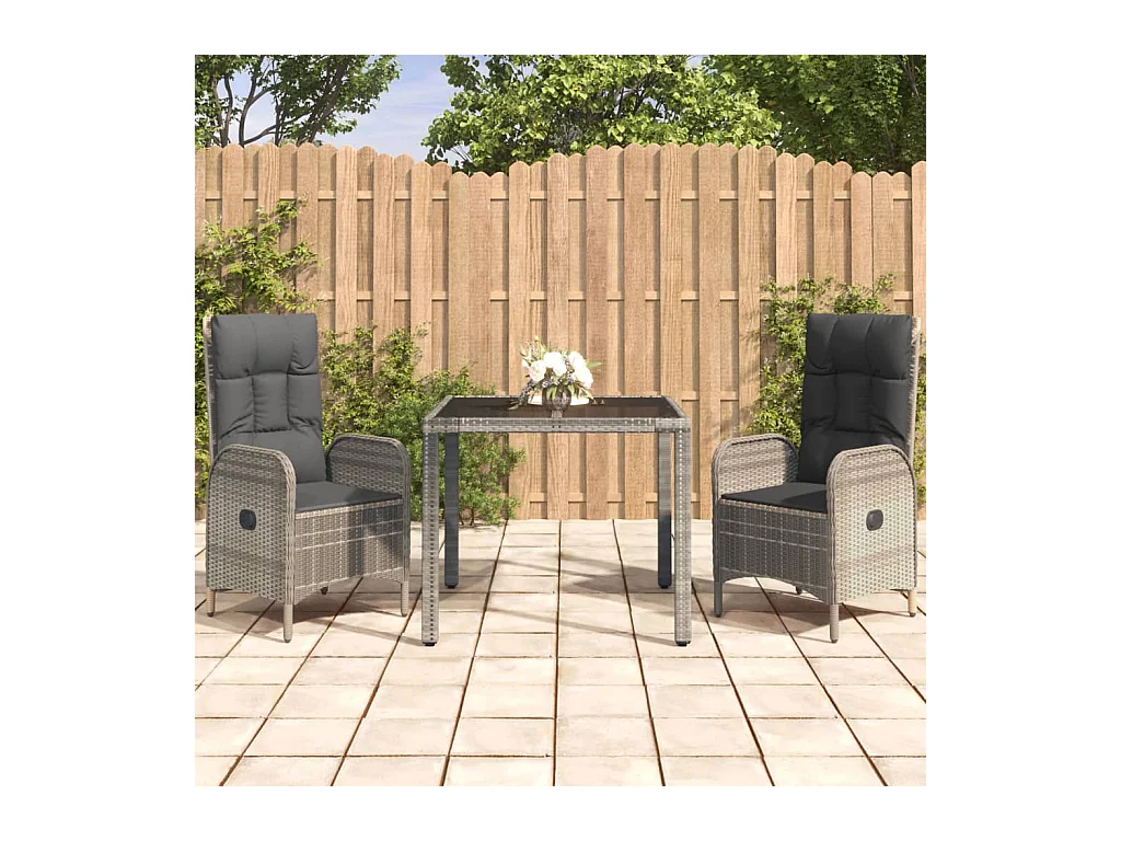 Piero  Ensemble à manger de jardin 3 pcs coussins gris résine tressée