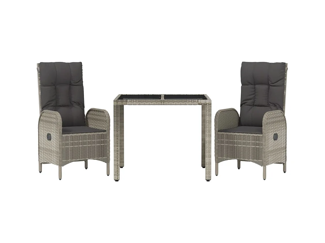 Piero  Ensemble à manger de jardin 3 pcs coussins gris résine tressée