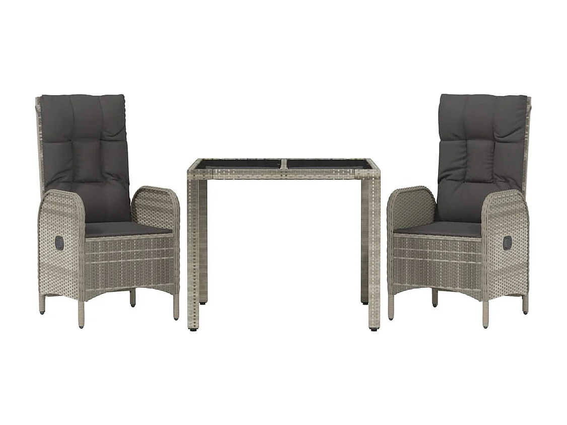 Piero  Ensemble à manger de jardin 3 pcs coussins gris résine tressée