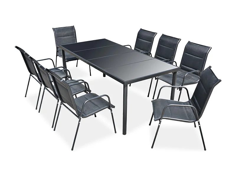 Garden Furniture -  Ensemble à manger d'extérieur 9 pcs Acier Noir