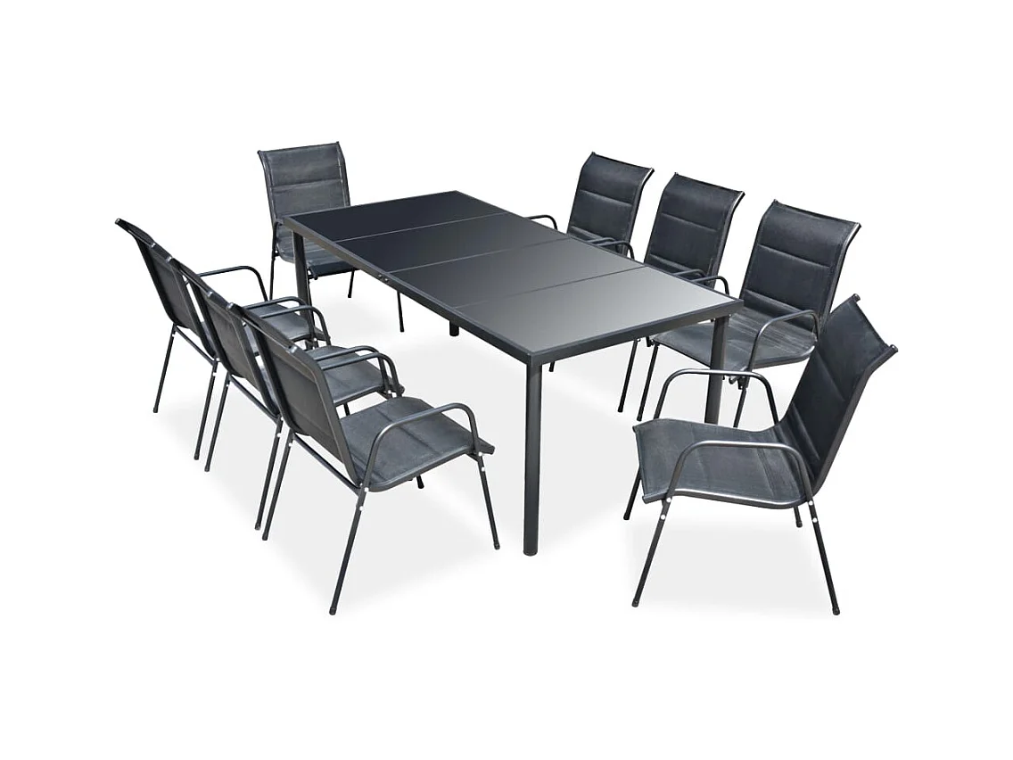 Garden Furniture -  Juego de comedor de jardín 9 piezas de acero negro