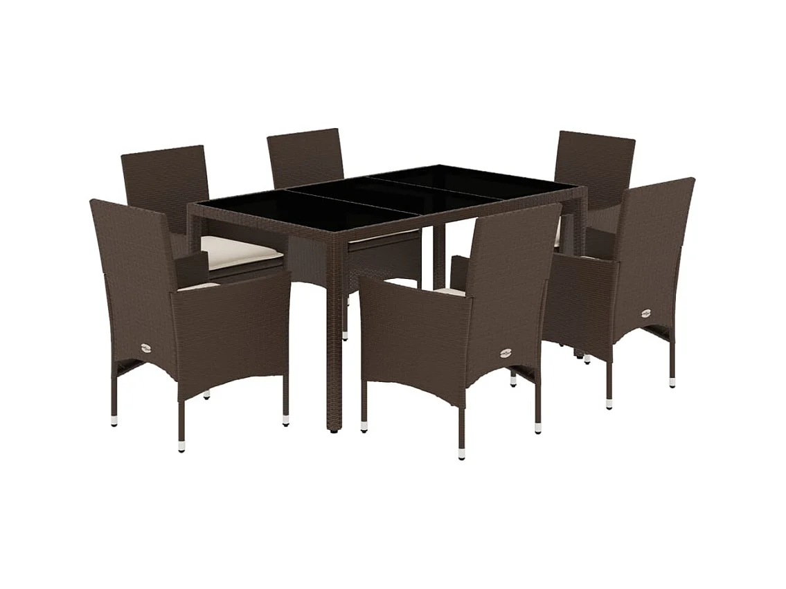 Stafford Springs  Juego de comedor de jardín 7 pzas con cojines ratán PE marrón