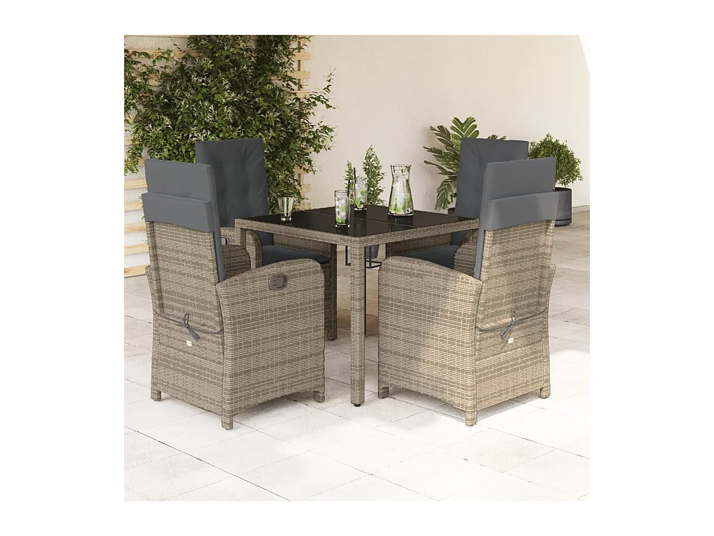 Vinkel  Ensemble à manger de jardin 5 pcs coussins gris résine tressée