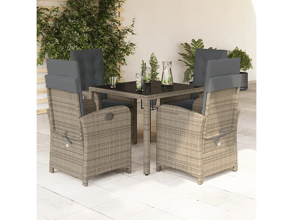 Vinkel  Ensemble à manger de jardin 5 pcs coussins gris résine tressée