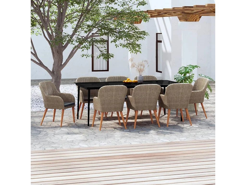 Coole  Juego de comedor de jardín 9 piezas y cojines marrón