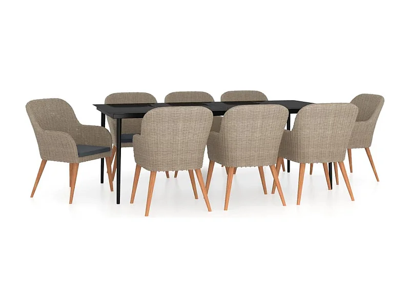 Coole  Ensemble à manger de jardin avec coussins 9 pcs marron