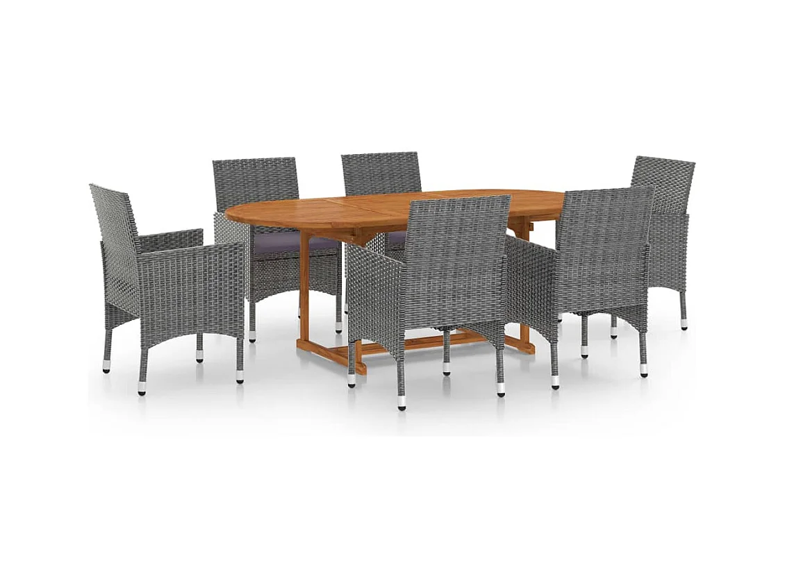 Norild  Ensemble à manger de jardin 7 pcs Résine tressée Gris