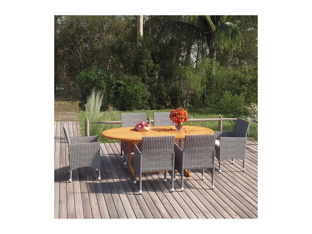 Norild  Ensemble à manger de jardin 7 pcs Résine tressée Gris