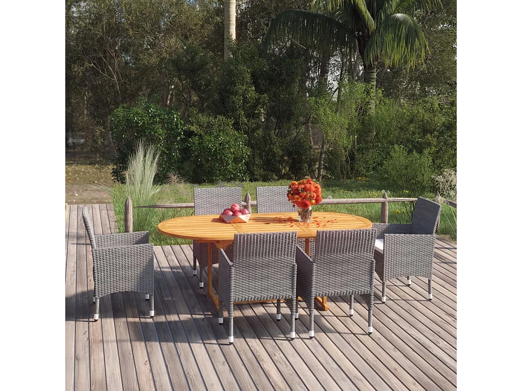 Norild  Ensemble à manger de jardin 7 pcs Résine tressée Gris