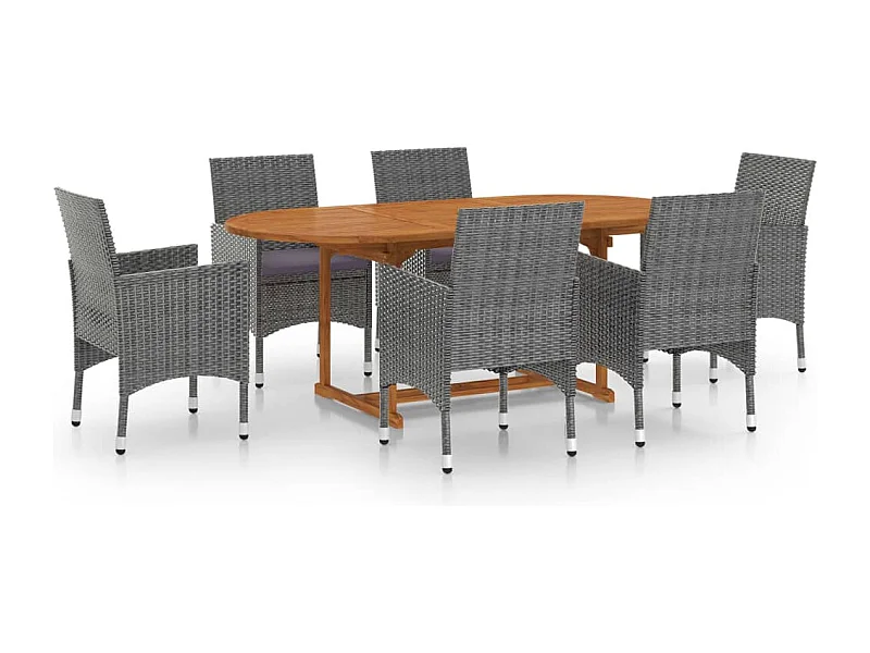 Norild  Ensemble à manger de jardin 7 pcs Résine tressée Gris