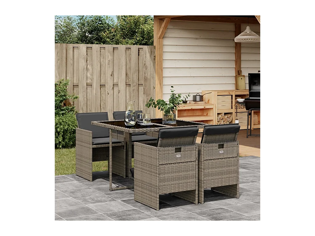 Jesse  Ensemble à manger de jardin 5 pcs coussins gris résine tressée