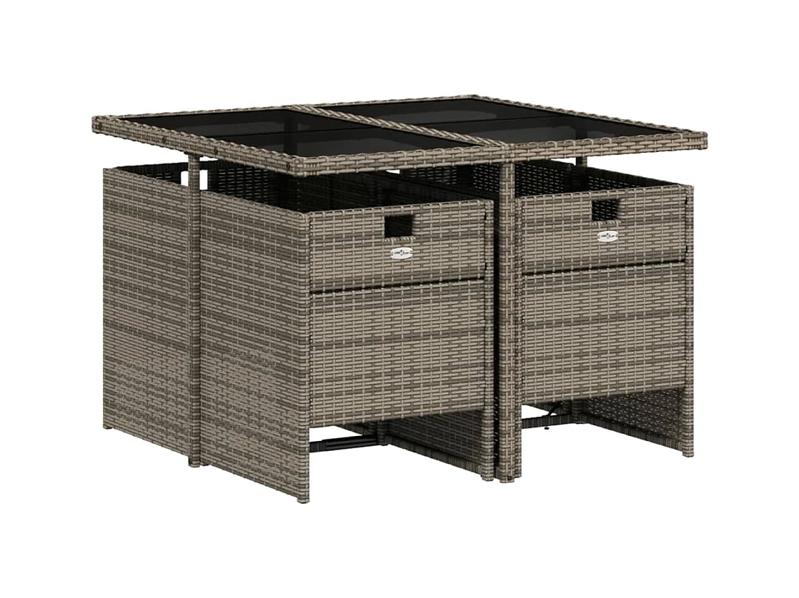 Jesse  Ensemble à manger de jardin 5 pcs coussins gris résine tressée