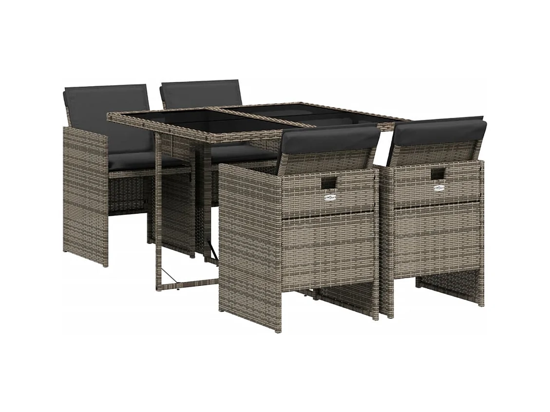 Jesse  Set comedor de jardín 5 piezas con cojines ratán sintético gris