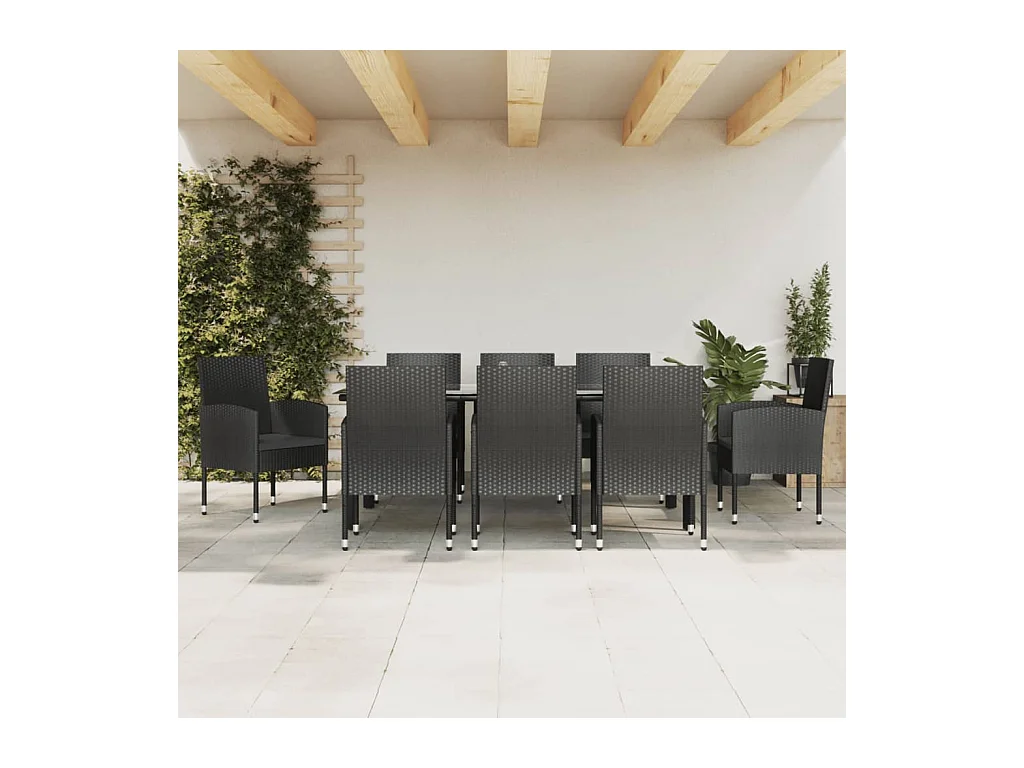 Siv  Juego de comedor de jardín 9 pzas ratán sintético y acero negro