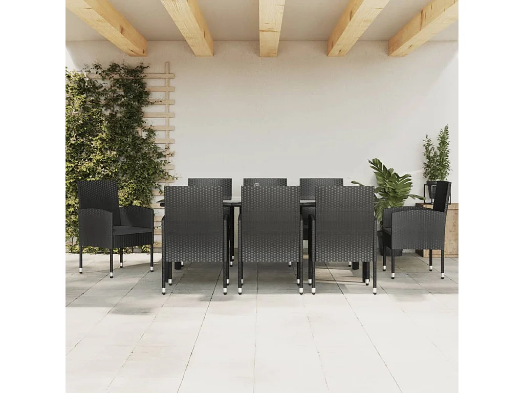 Siv  9-delige Tuinset poly rattan en staal zwart