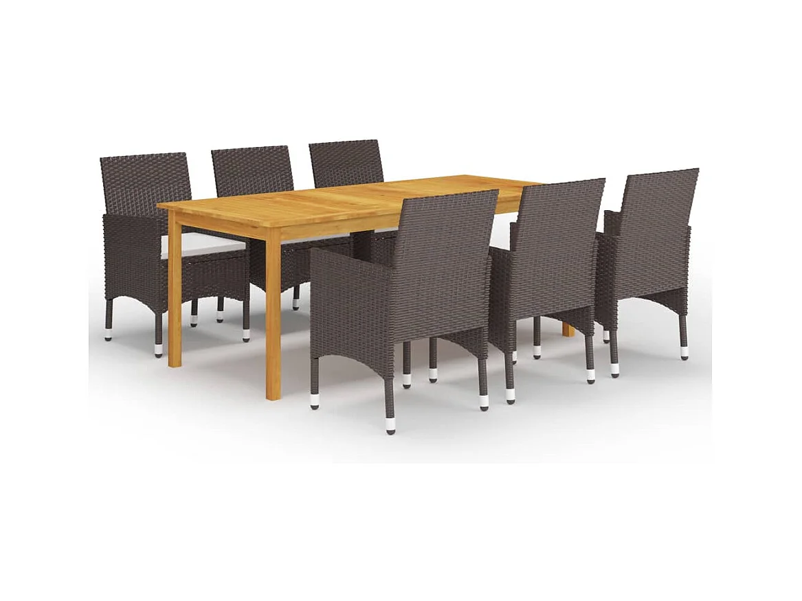 Qilren  Ensemble à manger de jardin 7 pcs Marron