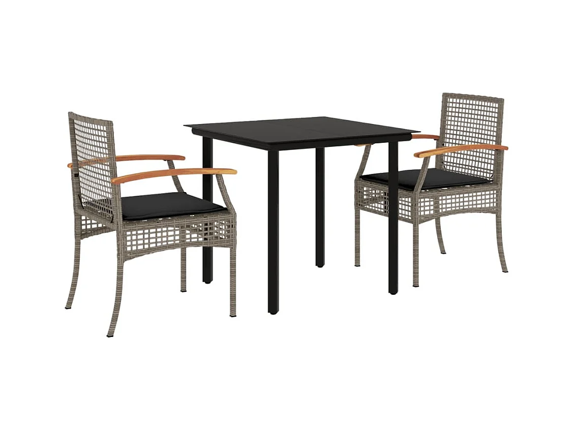 Janet Lynn  3-delige Tuinset met kussens poly rattan grijs