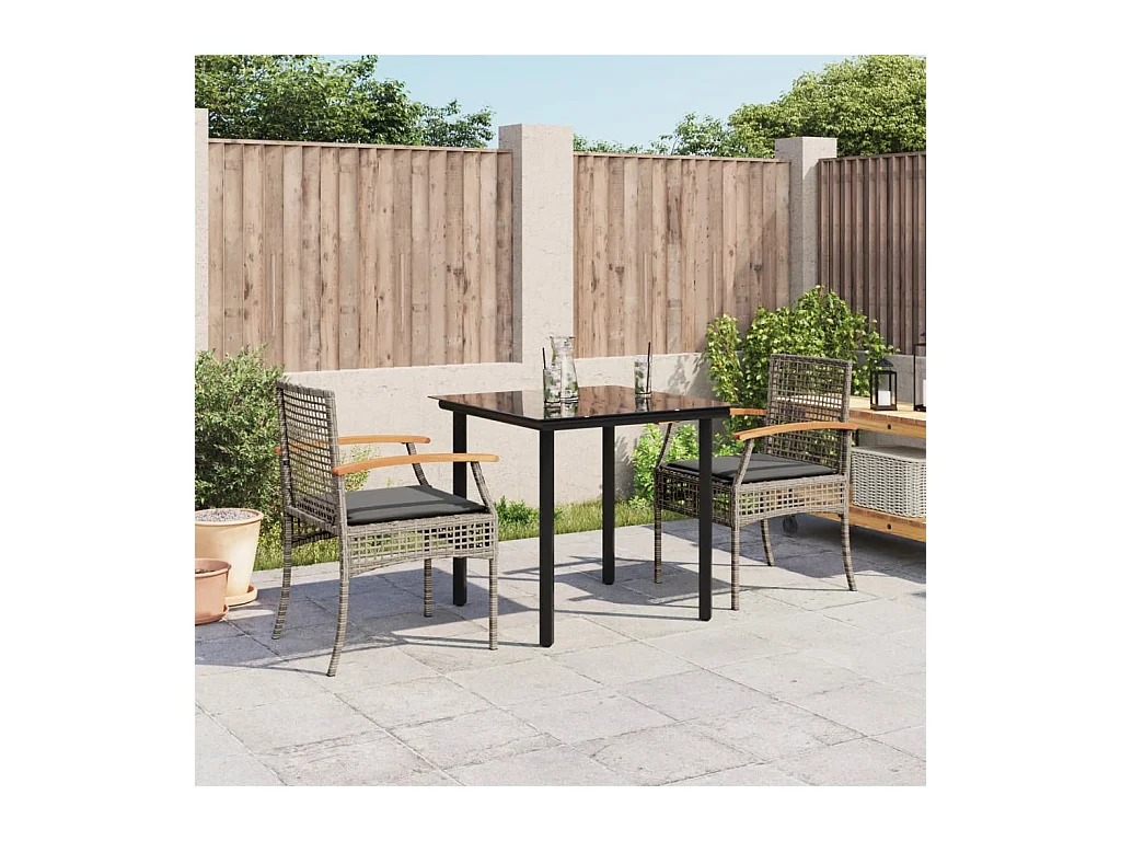 Janet Lynn  3-delige Tuinset met kussens poly rattan grijs