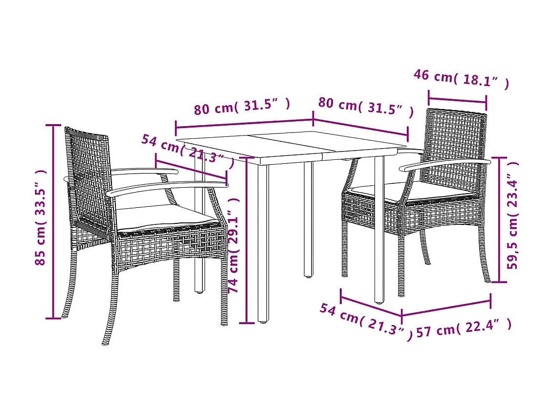 Janet Lynn  3-delige Tuinset met kussens poly rattan grijs