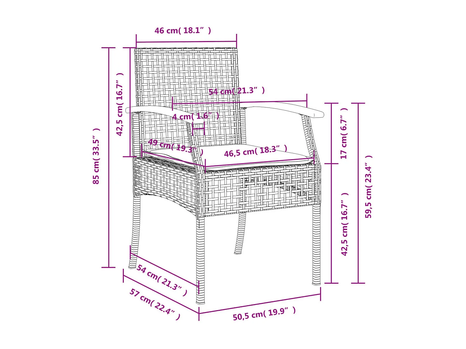 Janet Lynn  3-delige Tuinset met kussens poly rattan grijs