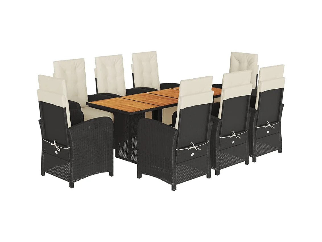 Thomian  Ensemble à manger de jardin 9pcs coussins noir résine tressée