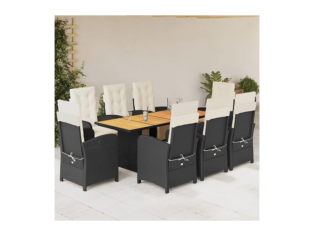 Thomian  Ensemble à manger de jardin 9pcs coussins noir résine tressée