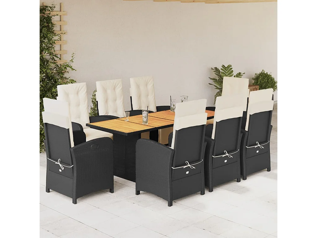 Thomian  Ensemble à manger de jardin 9pcs coussins noir résine tressée