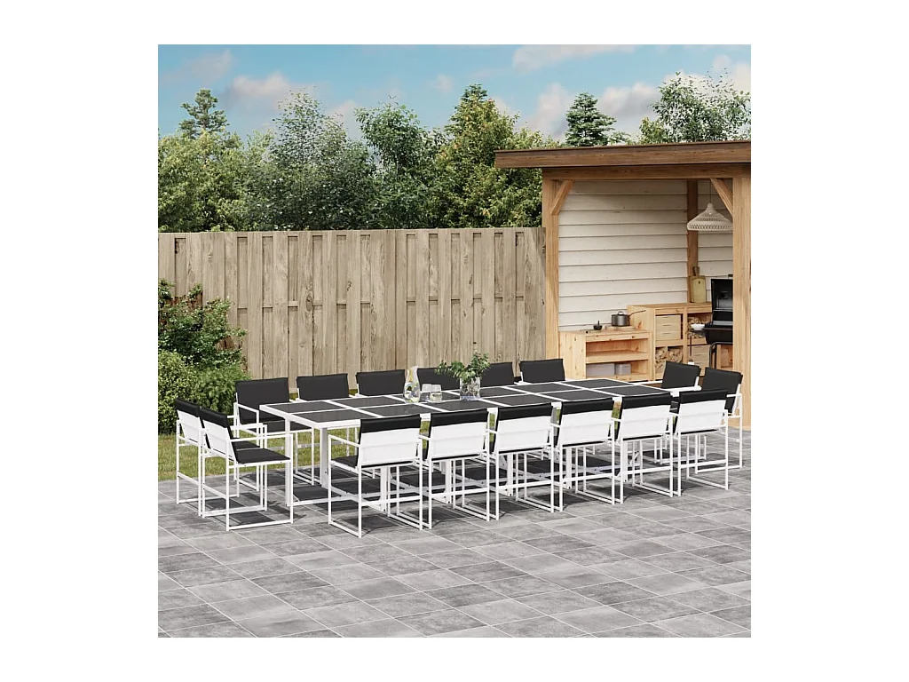 Williamstown  Ensemble à manger de jardin avec coussins 17pcs blanc textilène