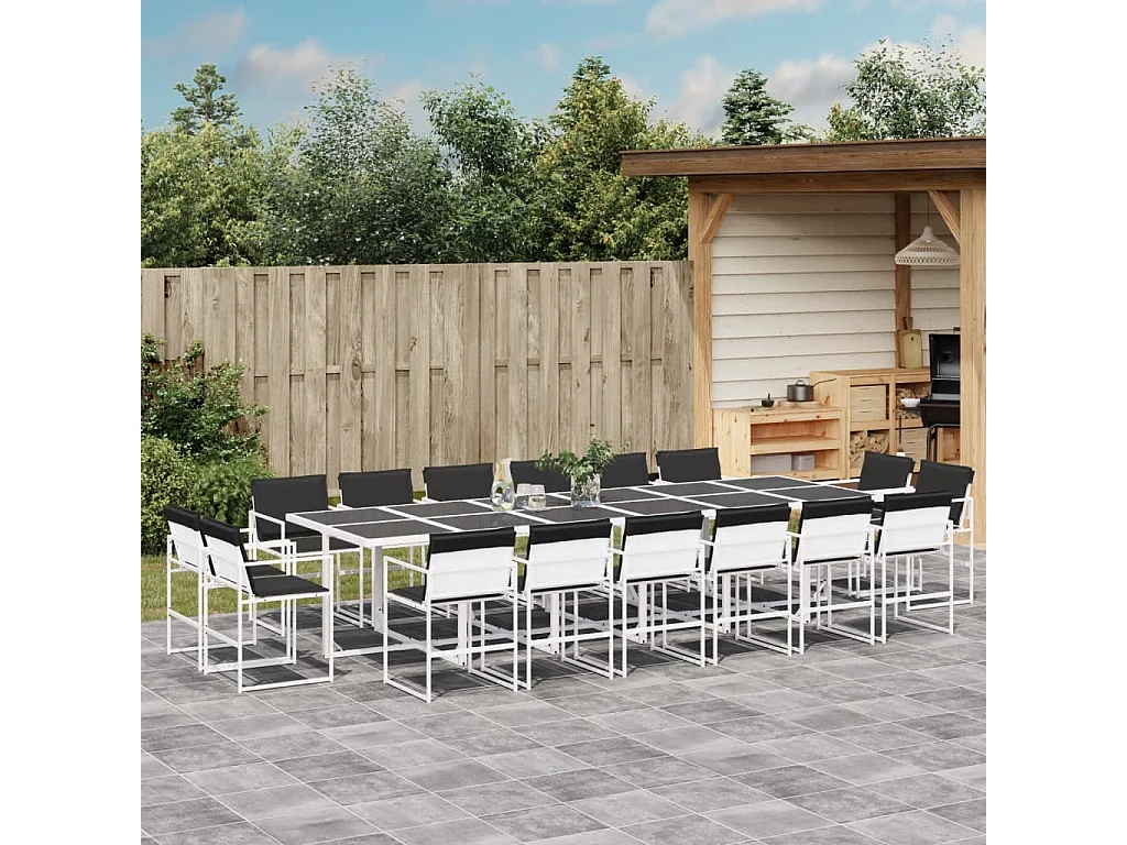 Williamstown  Ensemble à manger de jardin avec coussins 17pcs blanc textilène