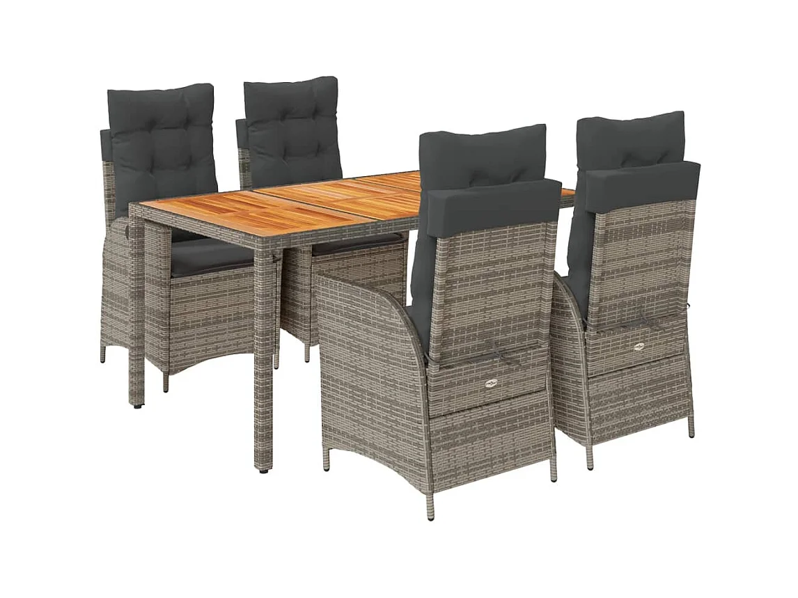 Wanda  Ensemble à manger de jardin 5 pcs coussins gris résine tressée