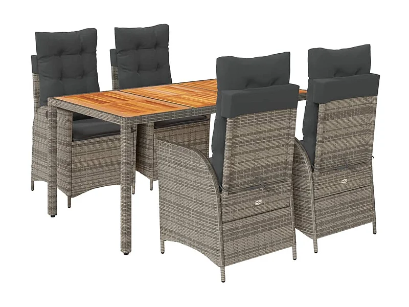 Wanda  Ensemble à manger de jardin 5 pcs coussins gris résine tressée