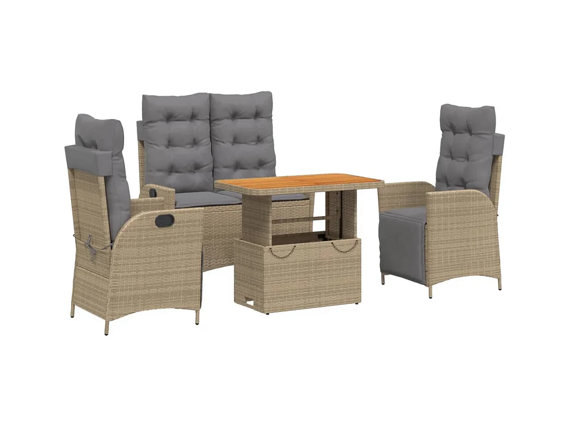 Arde  Ensemble à manger de jardin coussins 4 pcs beige résine tressée