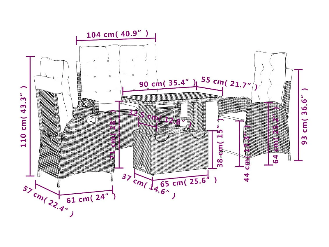 Arde  Ensemble à manger de jardin coussins 4 pcs beige résine tressée