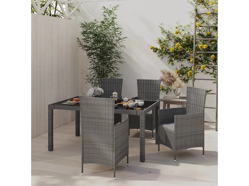 Prolenta Premium -  Ensemble à manger d'extérieur 5pcs coussins résine tressée gris