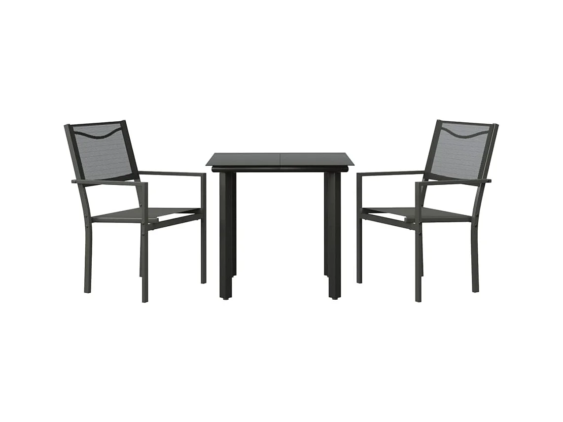 Antony  Ensemble à manger de jardin 3 pcs noir textilène et acier