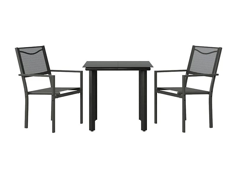 Antony  Ensemble à manger de jardin 3 pcs noir textilène et acier