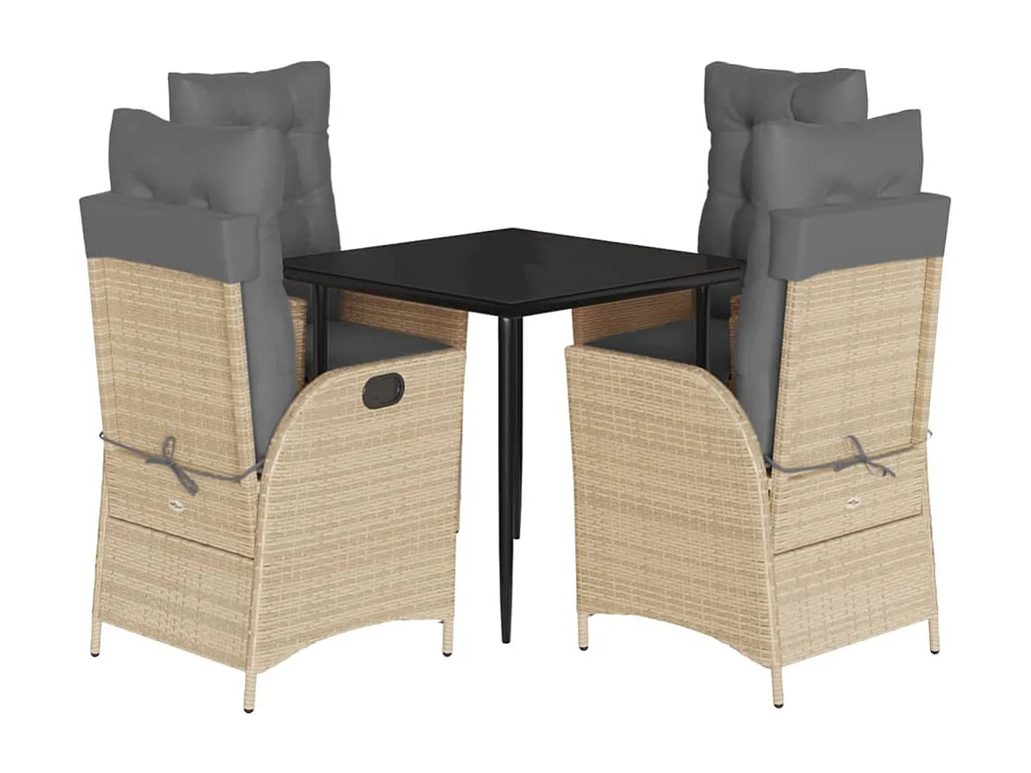 Warner Robins  Set comedor de jardín 5 pzas con cojines ratán sintético beige