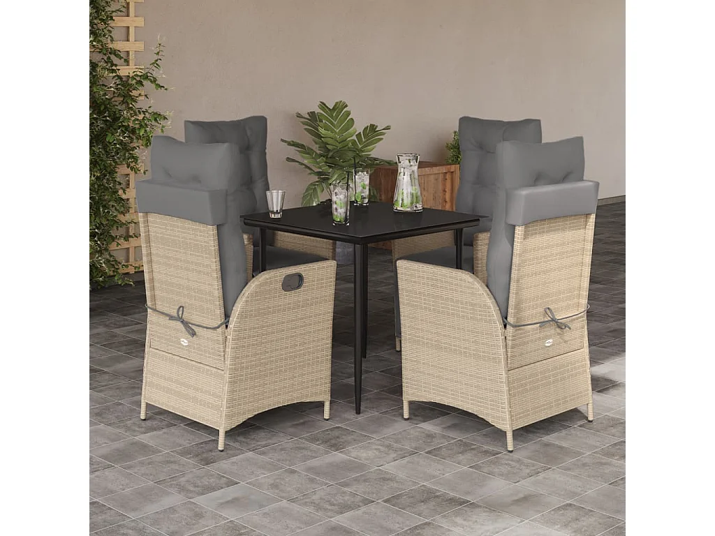Warner Robins  Set comedor de jardín 5 pzas con cojines ratán sintético beige