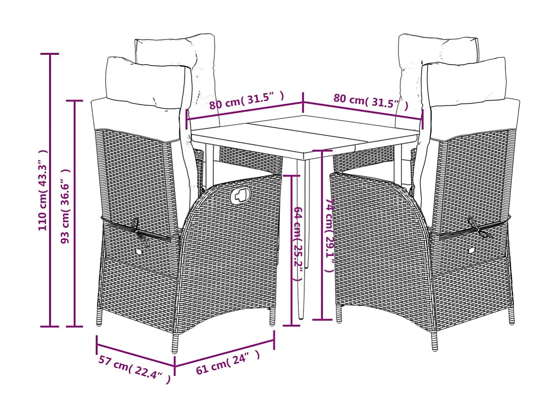 Warner Robins  Set comedor de jardín 5 pzas con cojines ratán sintético beige