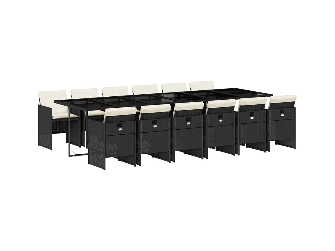 Ljungby  Ensemble à manger de jardin 13 pcs coussins noir résine tressée
