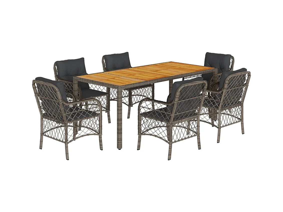 Tore  Ensemble à manger de jardin et coussins 7 pcs gris rotin