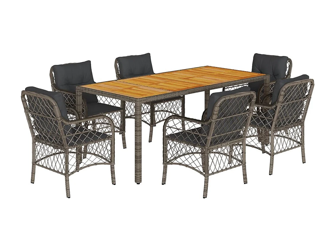 Tore  7-delige Tuinset met kussens poly rattan grijs