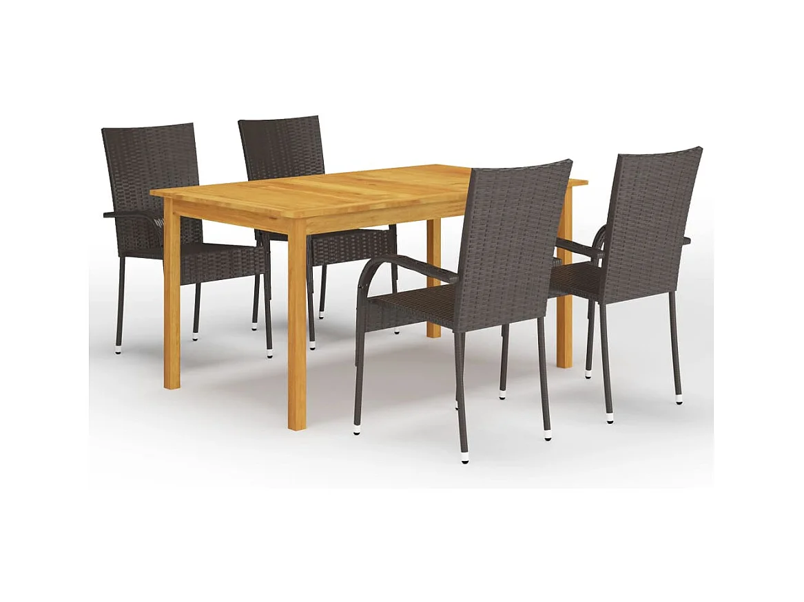 Asli  Ensemble à manger de jardin 5 pcs Marron