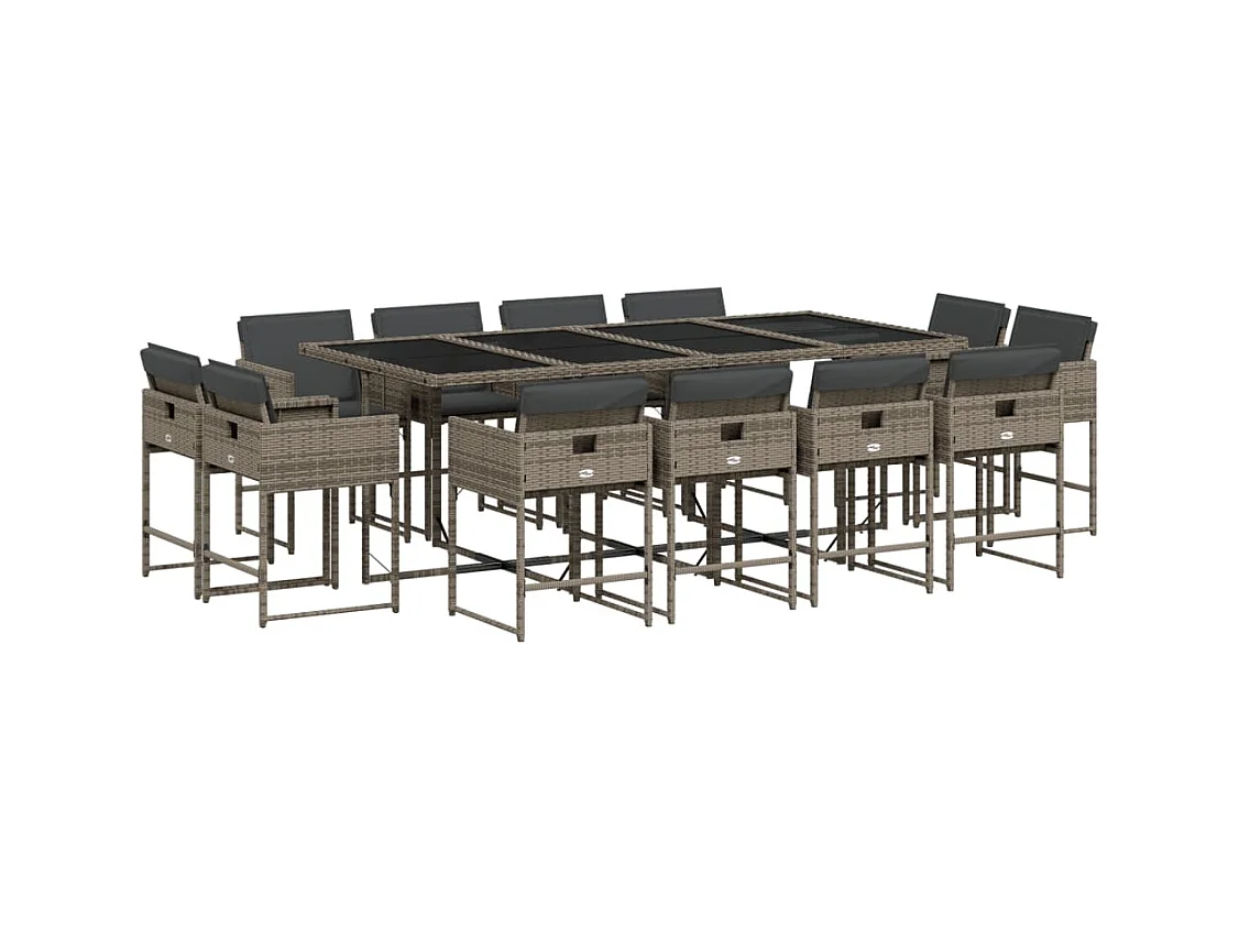 Brienne  13-delige Tuinset met kussens poly rattan grijs