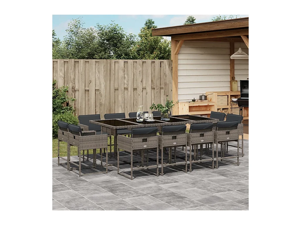 Brienne  13-delige Tuinset met kussens poly rattan grijs