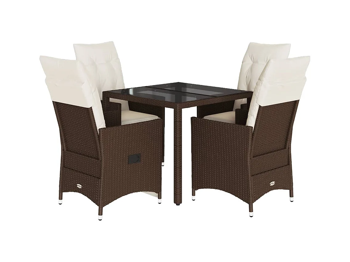 Alden  Set comedor de jardín 5 piezas y cojines ratán sintético marrón