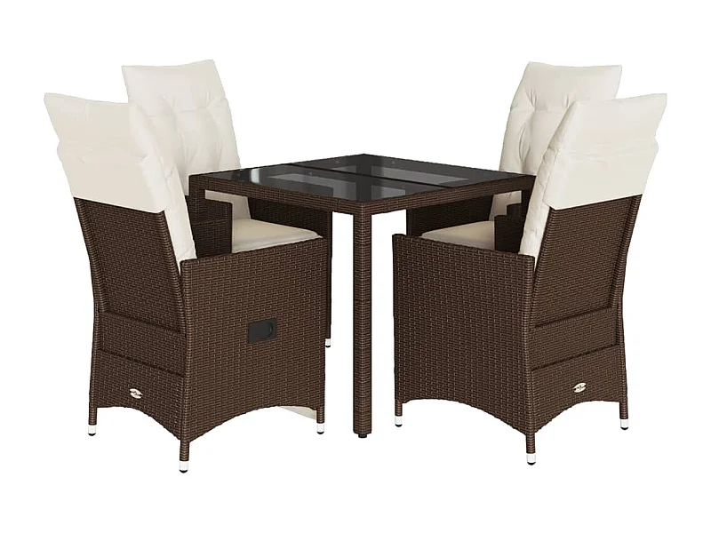 Alden  Set comedor de jardín 5 piezas y cojines ratán sintético marrón