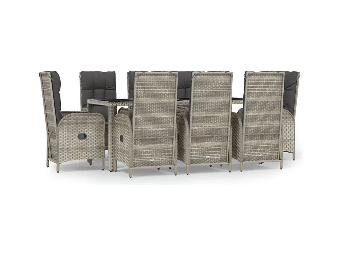 Piero  Ensemble à manger de jardin 9 pcs coussins gris résine tressée