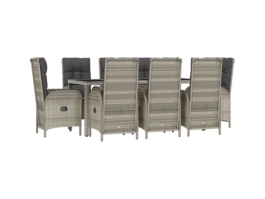 Piero  Ensemble à manger de jardin 9 pcs coussins gris résine tressée