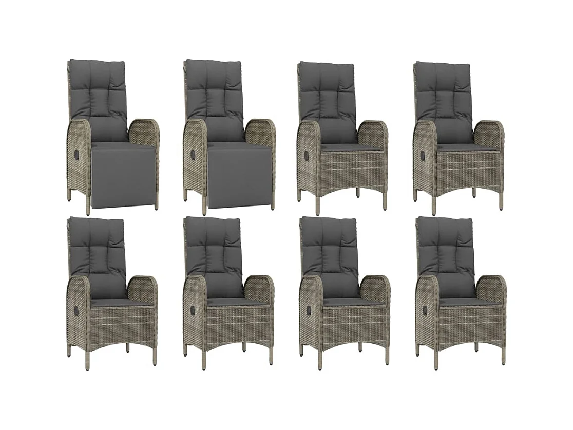 Piero  Ensemble à manger de jardin 9 pcs coussins gris résine tressée